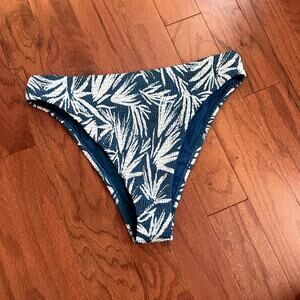 Jolyn Hazel Retrobana Blue and White High Waisted Bikini Bottoms Size Large
